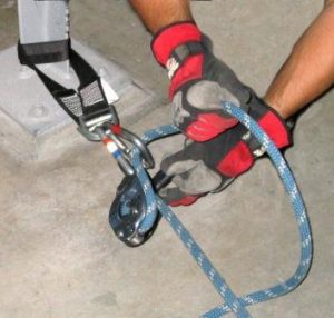 A Petzl I'D being used as a descender.
